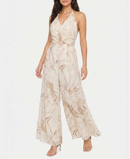 
Marble Print Jumpsuit w/ Beads in IVORY MULTI view 1