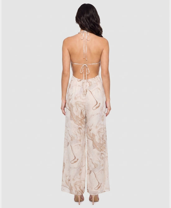 
Marble Print Jumpsuit w/ Beads in IVORY MULTI view 2