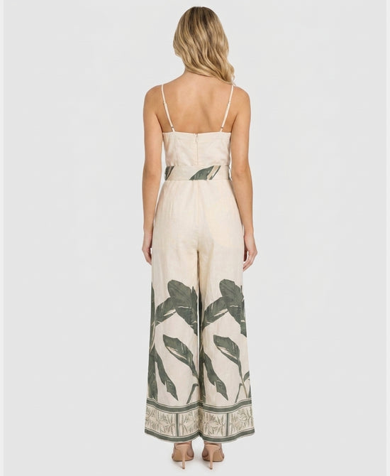 
Palm Print Jumpsuit w/ Beads in CREAM/GREEN view 2