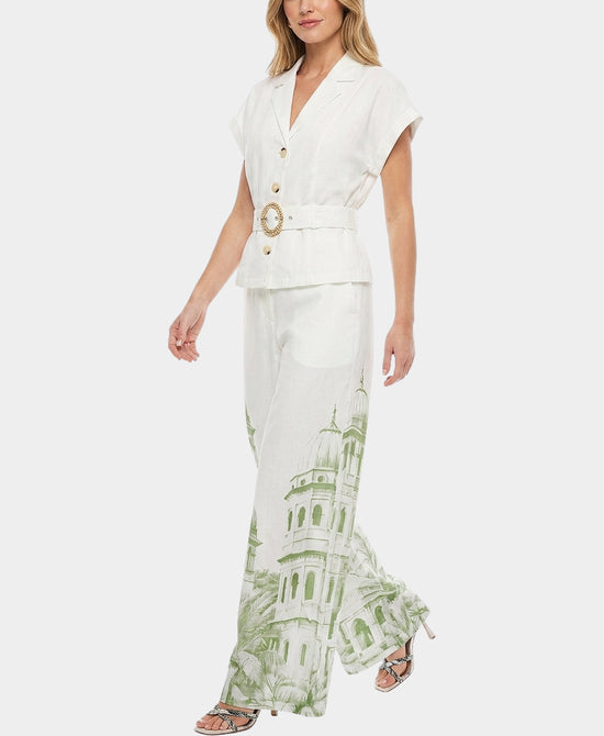 
Solid Top & Printed Pants - 2 Pc Set in WHITE/GREEN view 1