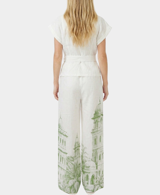 
Solid Top & Printed Pants - 2 Pc Set in WHITE/GREEN view 2
