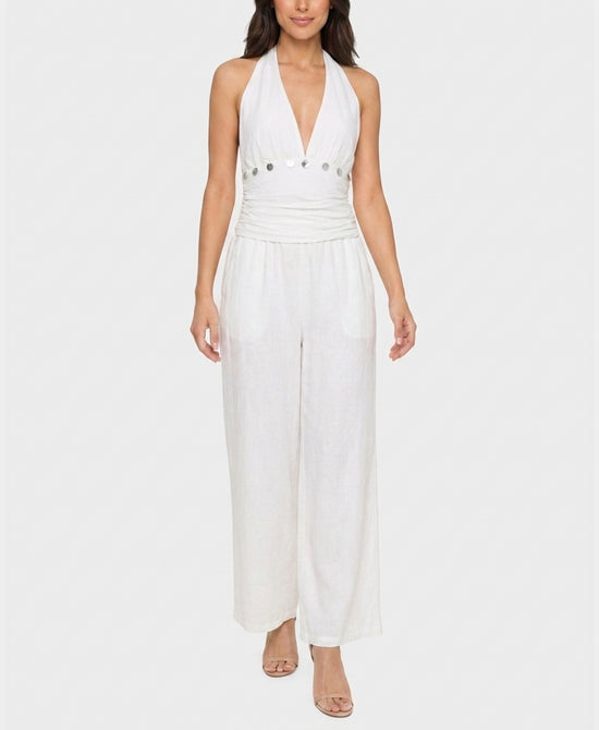 
Halter Top w/ Shells & Wide Leg Pants - 2 Pc Set in WHITE view 1