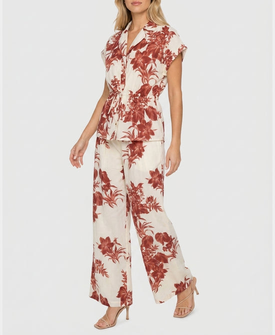 
Floral Print Top & Wide Leg Pants - 2 Pc Set in CREAM/RED view 1