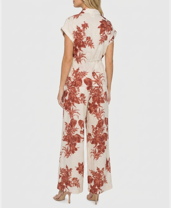 
Floral Print Top & Wide Leg Pants - 2 Pc Set in CREAM/RED view 2