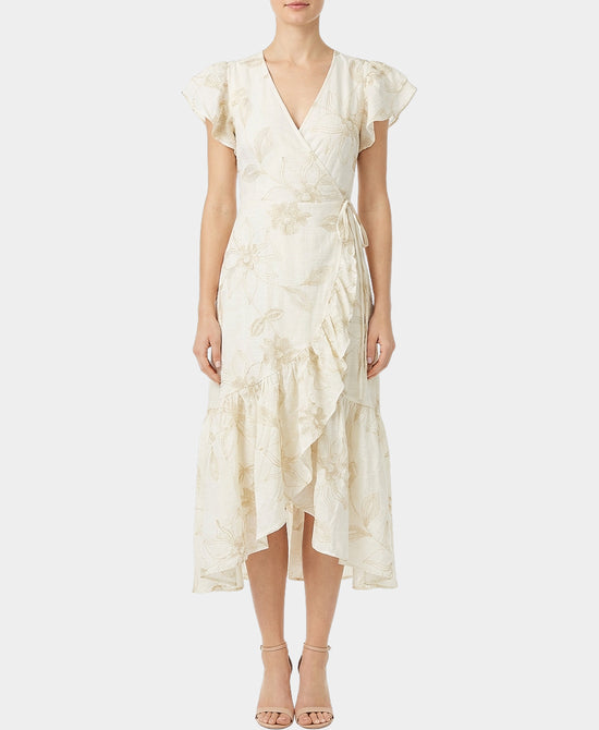 Embroidered Wrap Ruffle Dress view 1