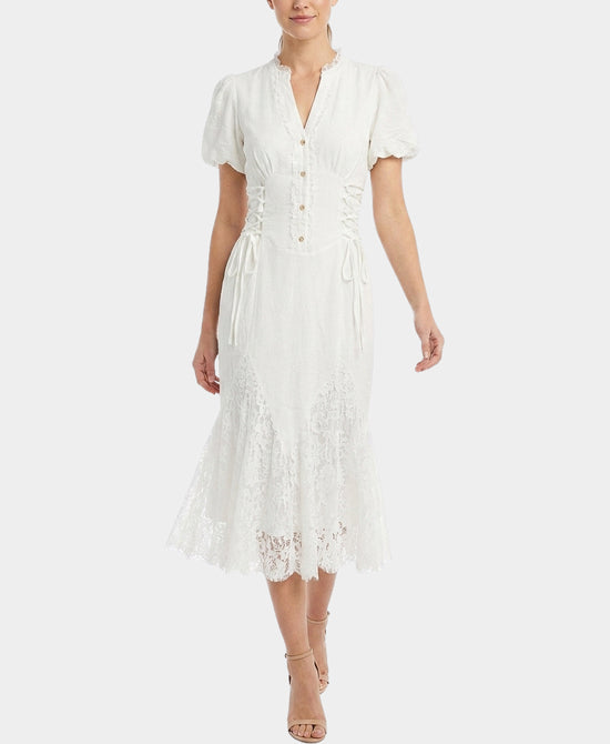 
Corset Side Midi Dress w/ Lace Trim in WHITE view 1