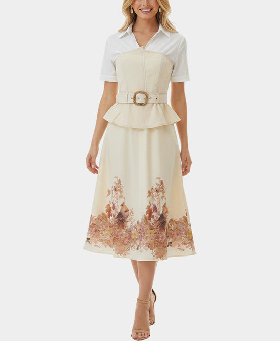 
Printed Midi Dress in BEIGE/WHITE view 1