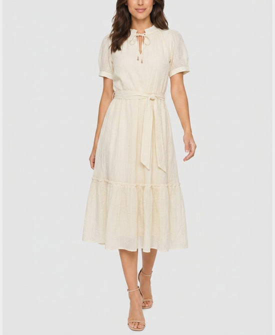 
Midi Dress w/ Front Tie in CREAM view 1