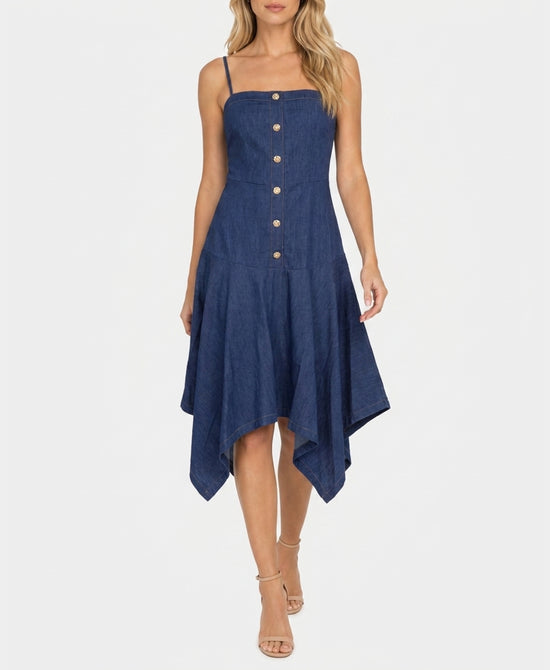 
Denim Asymmetrical Dress in DARK WASH view 1