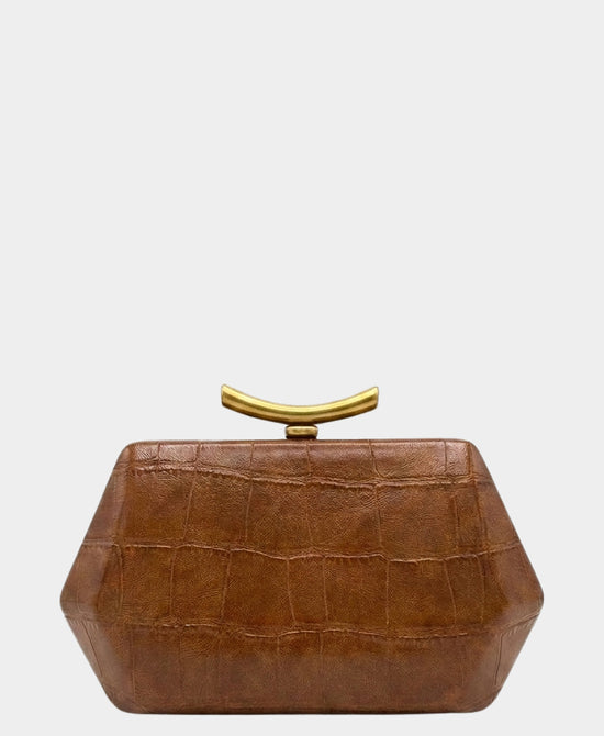 
Croc Print Clutch Bag in BROWN view 1