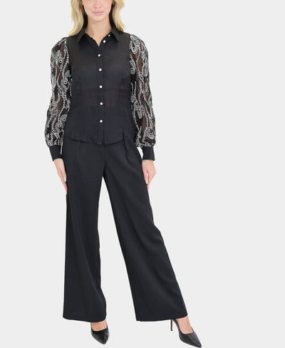 Embroidered Sleeve Blouse & Pant - 2 Pc Set image 1