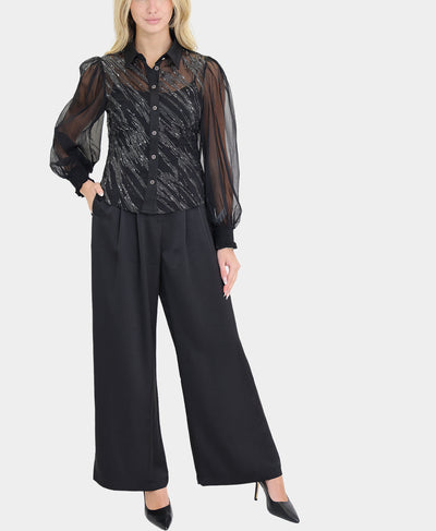 Sheer Metallic Blouse & Pant - 2 Pc Set image 1