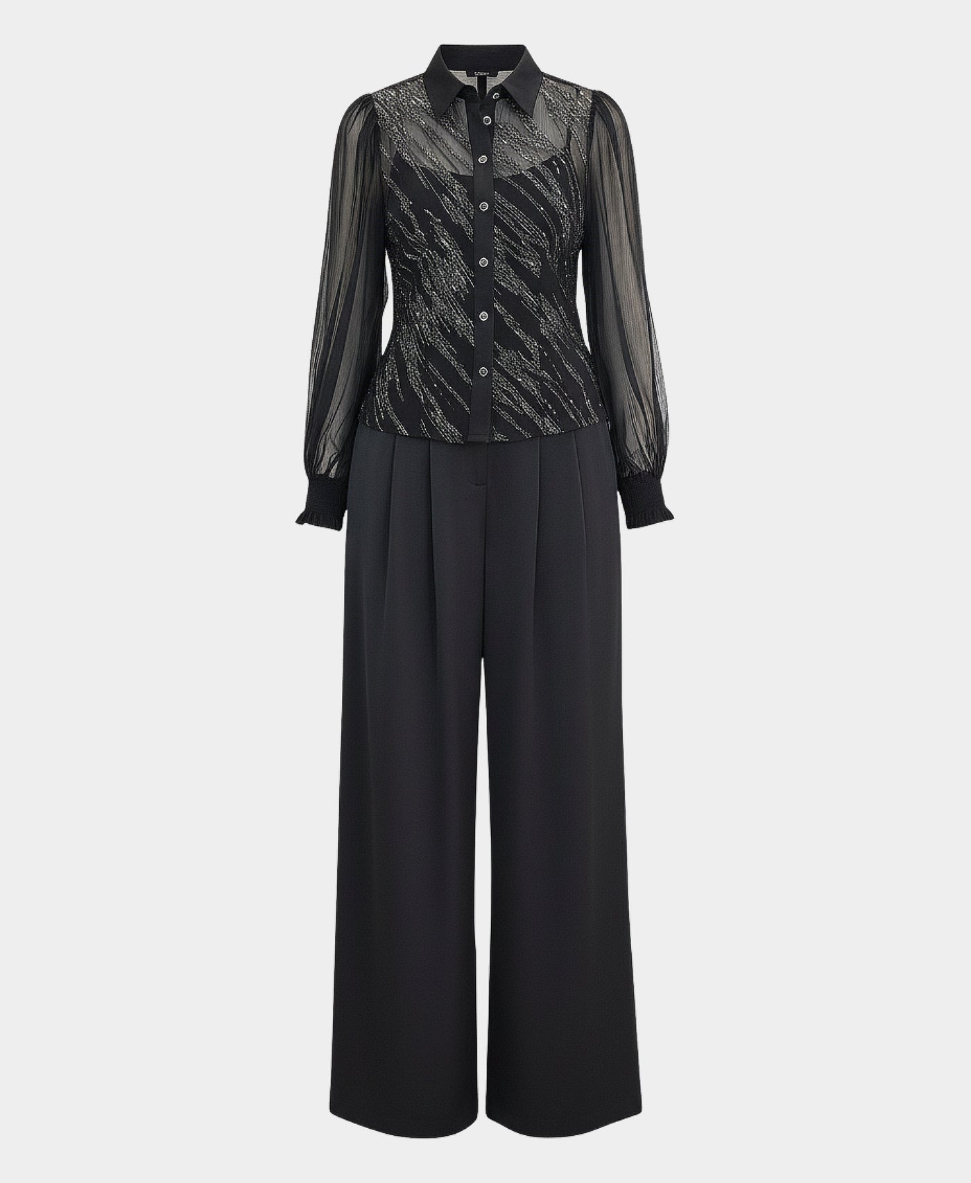 Sheer Metallic Blouse & Pant - 2 Pc Set view 2