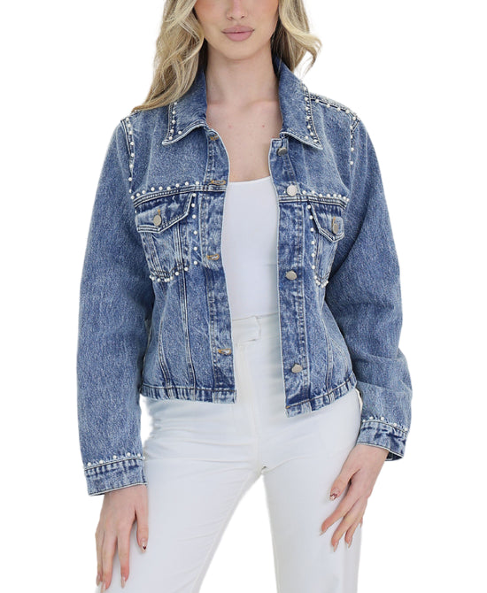 Denim Jacket w/ Pearl Trim view 