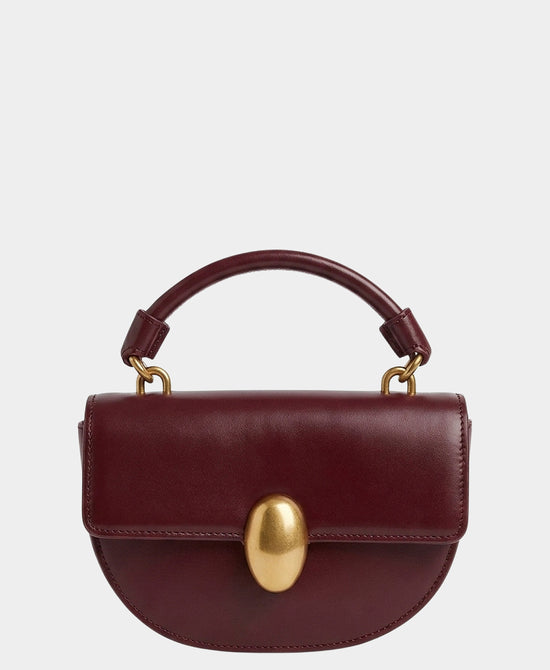 
Half Moon Handbag w/ Gold Detail in BURGUNDY view 1