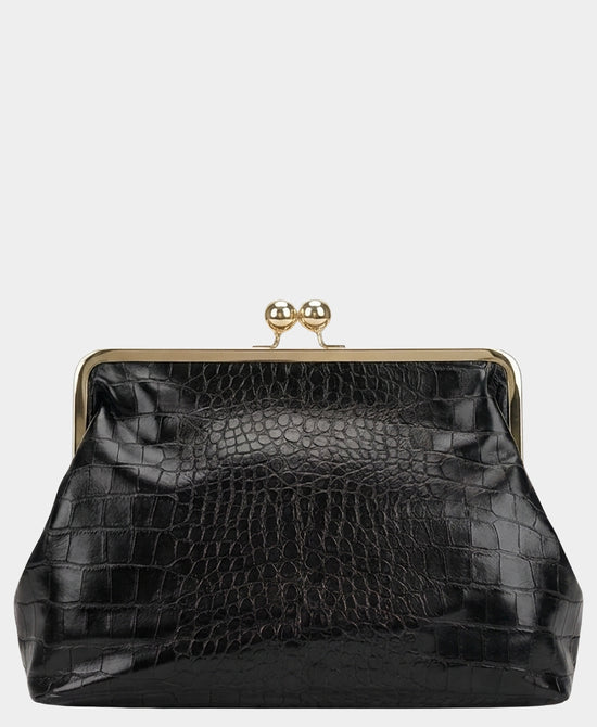
Oversized Faux Leather Croc Print Clutch in BLACK view 1