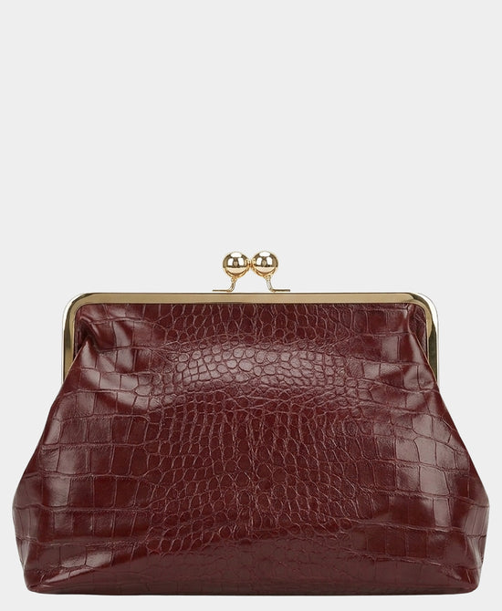 
Oversized Faux Leather Croc Print Clutch in BURGUNDY view 1