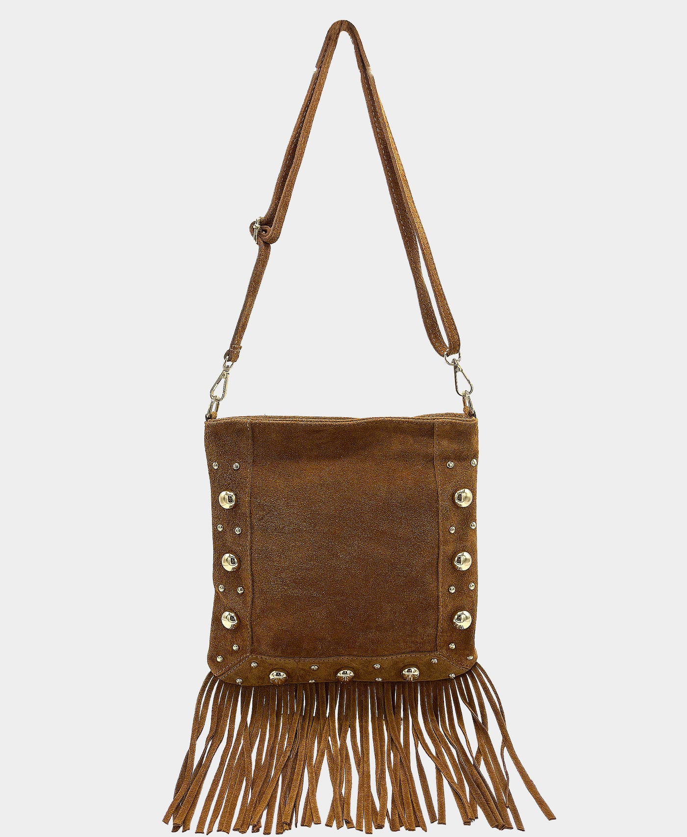 Large Suede Studded Crossbody Bag w/ Fringe view 1