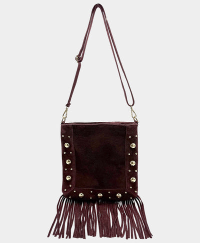 Large Suede Studded Crossbody Bag w/ Fringe image 2