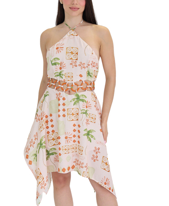 Printed Halter Dress w/ Cut-Outs view 