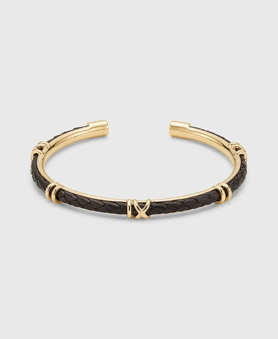 
Faux Leather Braided Cuff Bracelet in GOLD/BLACK view 2