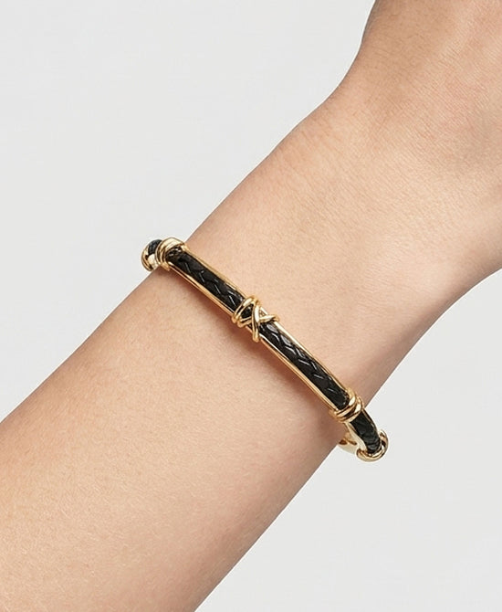 
Faux Leather Braided Cuff Bracelet in GOLD/BLACK view 1