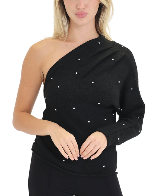 Off Shoulder Sweater w/ Rhinestones view 1