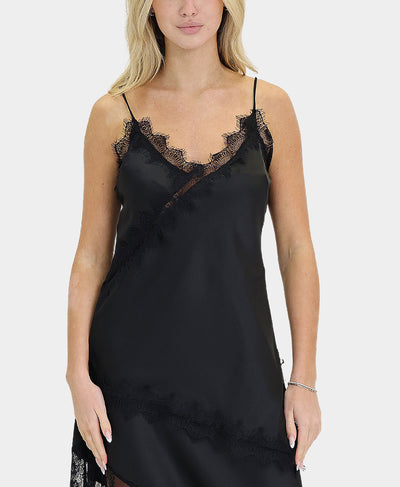 Asymmetrical Lace Trim Satin Top