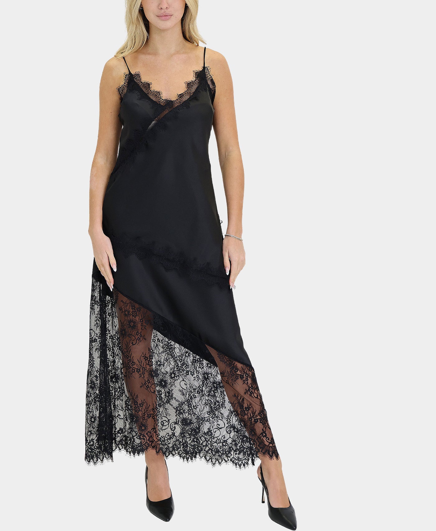 Asymmetrical Lace Trim Satin Top