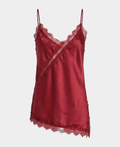 Asymmetrical Lace Trim Satin Top image 3