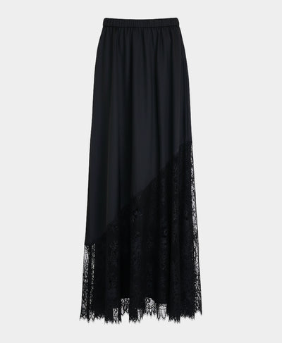 Lace Trim Satin Midi Skirt image 3