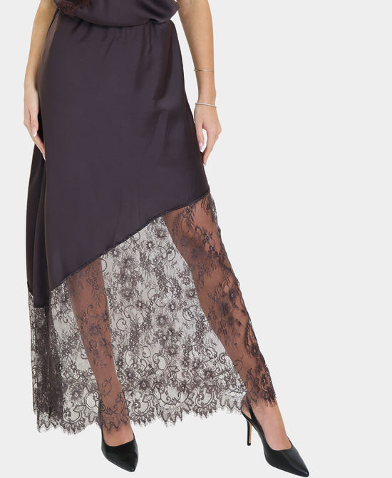 Lace Trim Satin Midi Skirt view 
