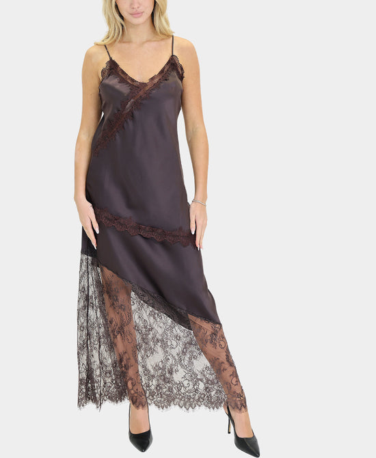 Lace Trim Satin Midi Skirt view 