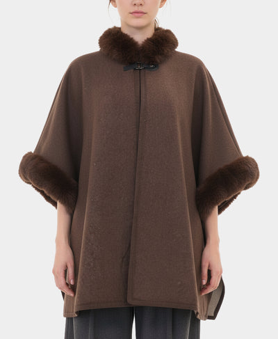 Solid Faux Fur Trim Cape image 1