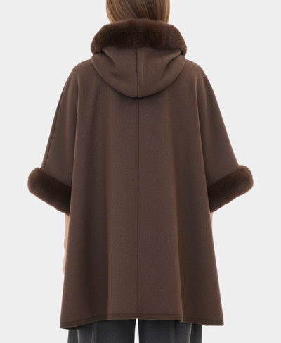 Solid Faux Fur Trim Cape image 2