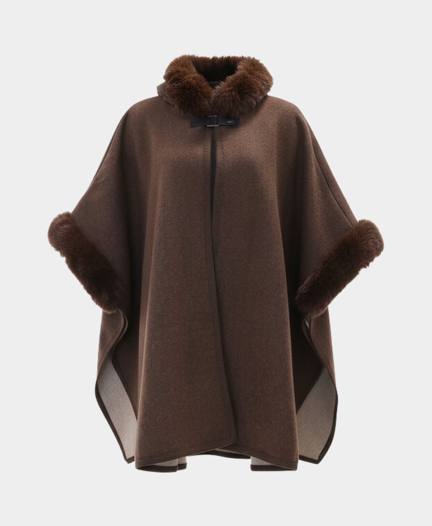 Solid Faux Fur Trim Cape view 3