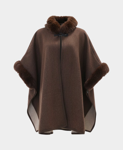 Solid Faux Fur Trim Cape image 3