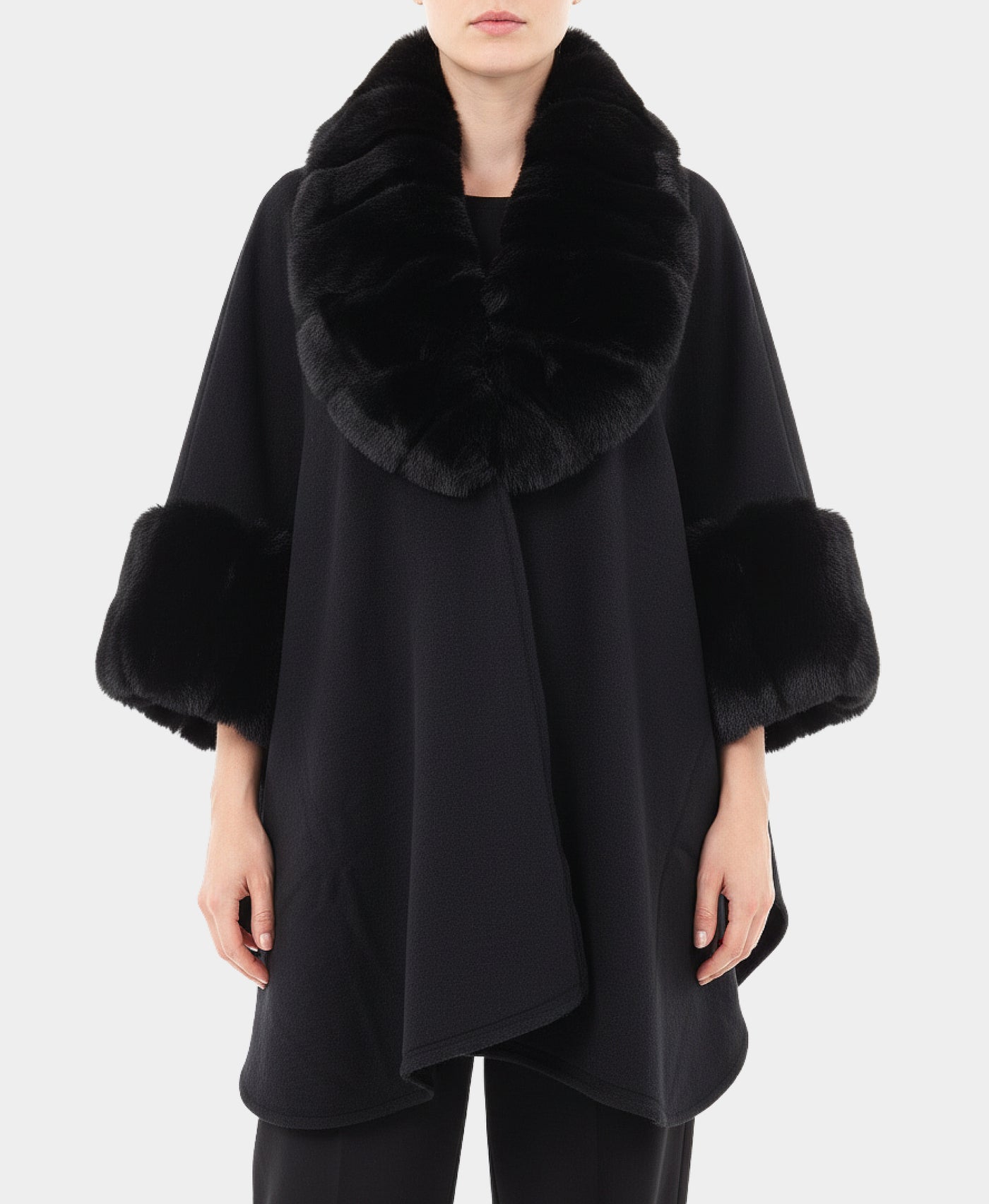 Solid Faux Fur Trim Cape view 1