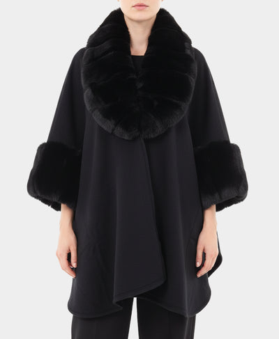 Solid Faux Fur Trim Cape image 1