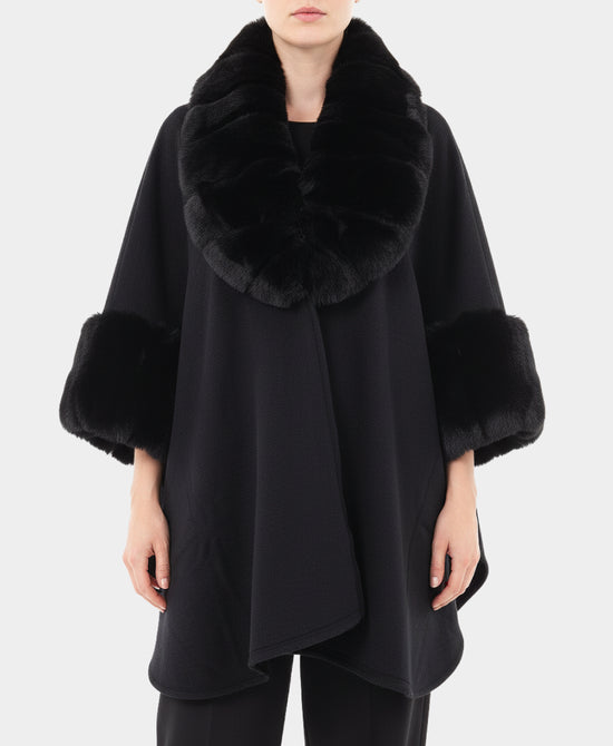 Solid Faux Fur Trim Cape view 