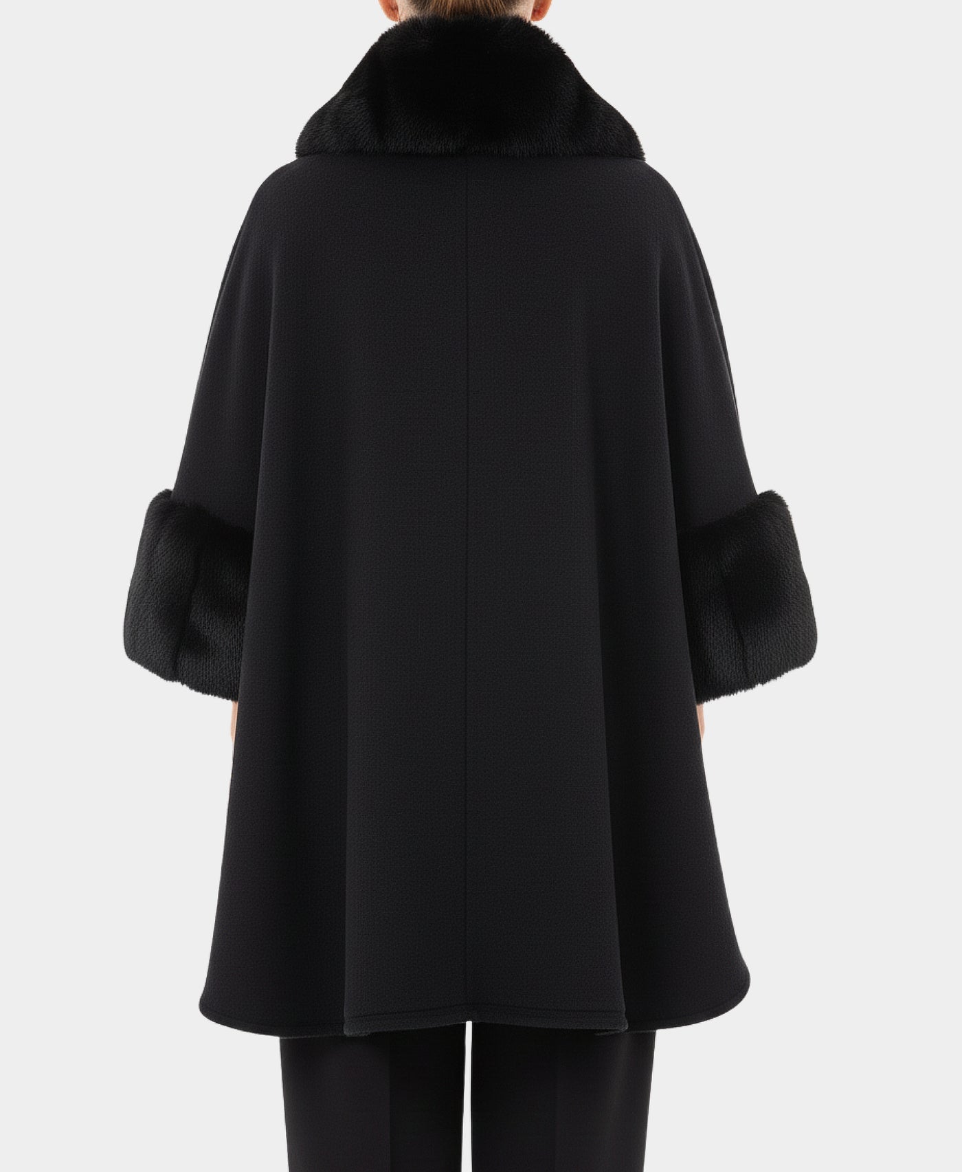 Solid Faux Fur Trim Cape view 2