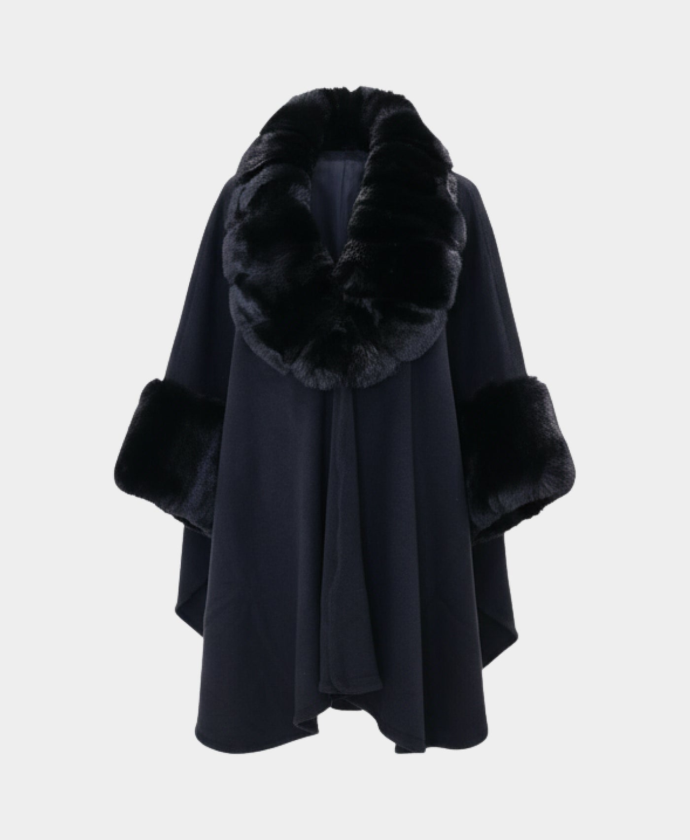 Solid Faux Fur Trim Cape view 3