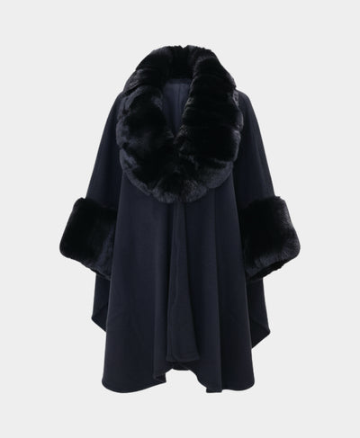 Solid Faux Fur Trim Cape image 3