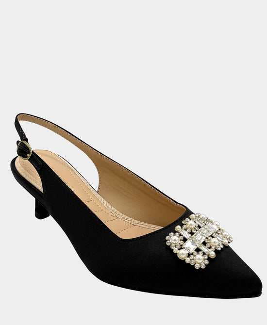 Satin Kitten Slingback Pump w/ Crystals & Pearls view 