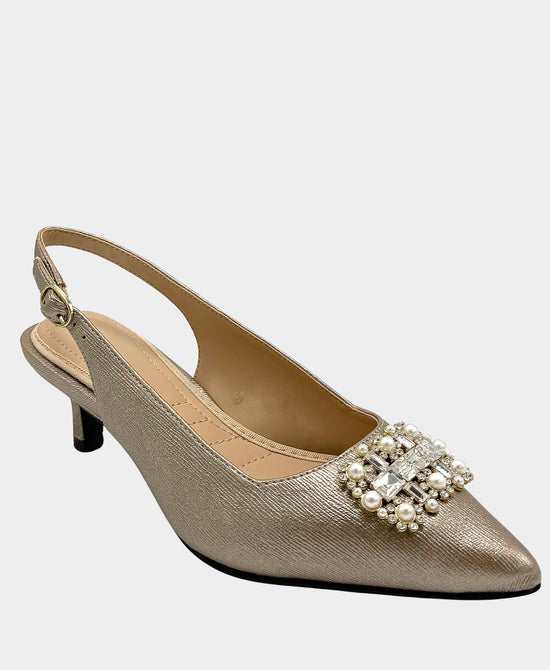 Textured Kitten Slingback Pump w/ Crystals & Pearls view 
