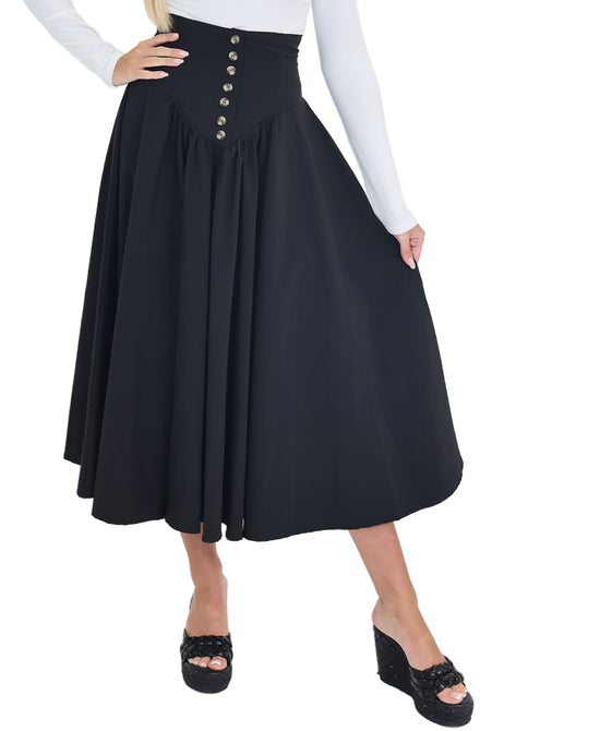 Drop Waist Midi Skirt w/ Buttons view 