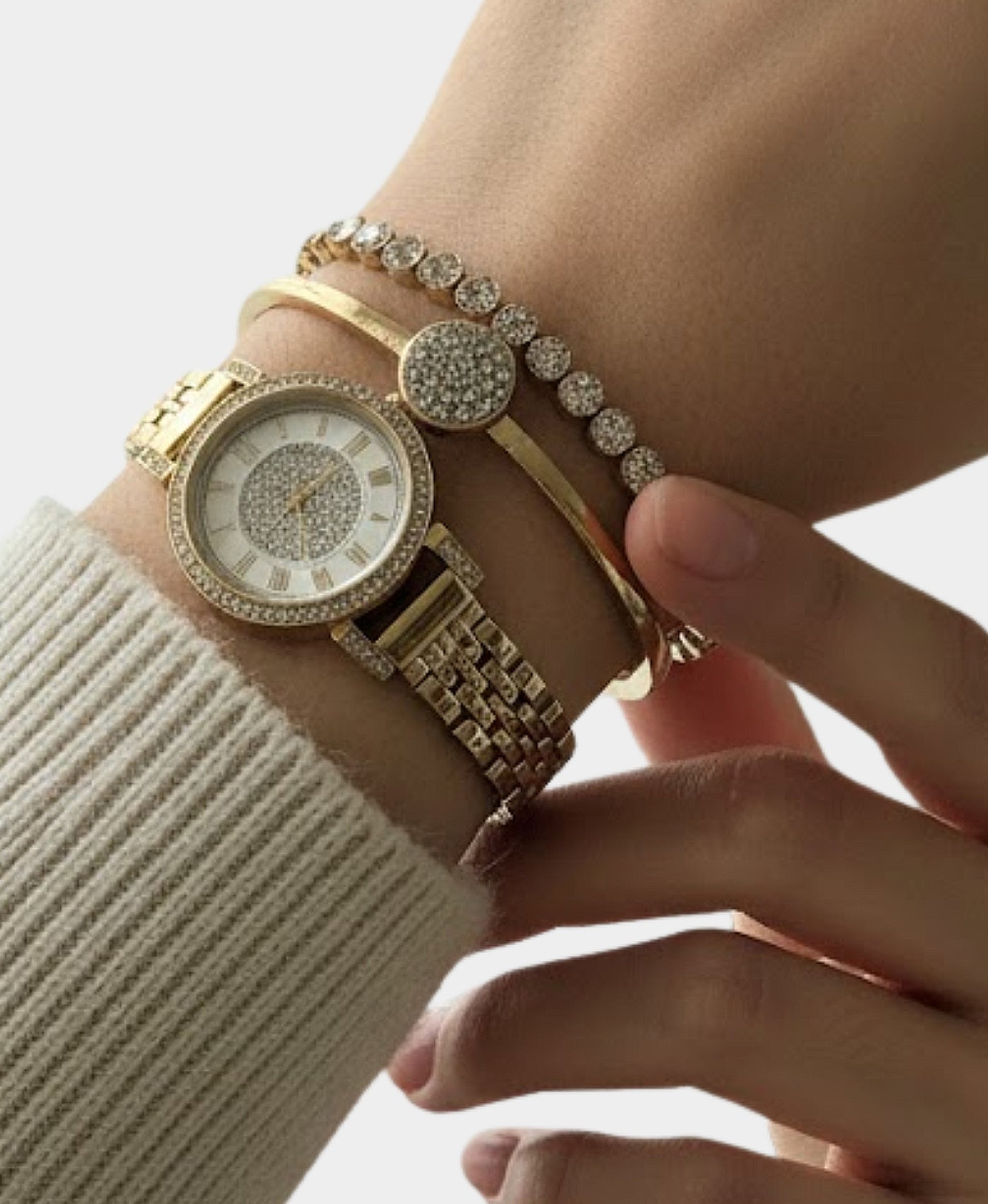 3 Pc Round Link Watch w/ Bracelets view 1