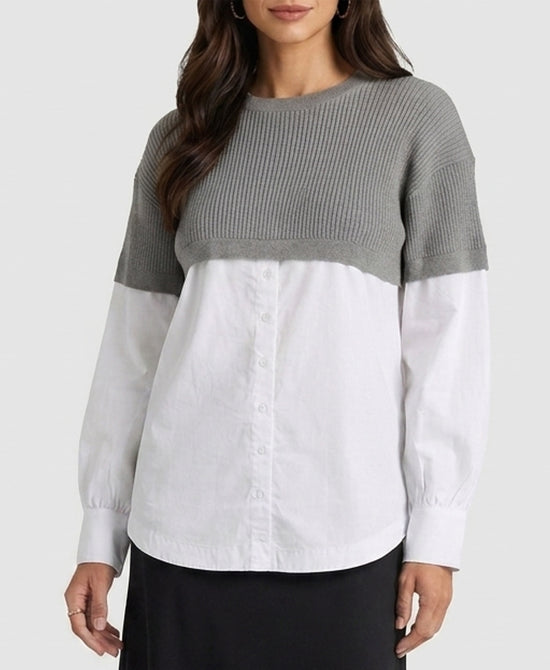 
Knit Combo Shirt in GREY/WHITE view 1