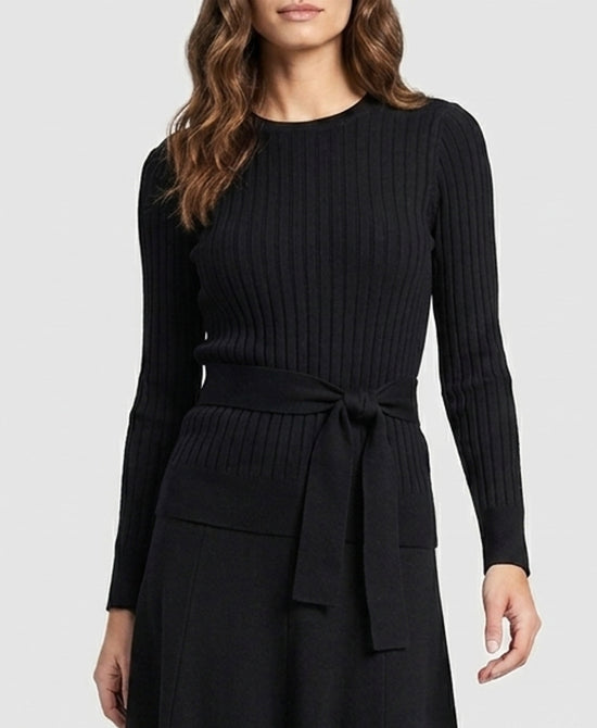 
Ribbed Sweater w/ Front Tie in BLACK view 1