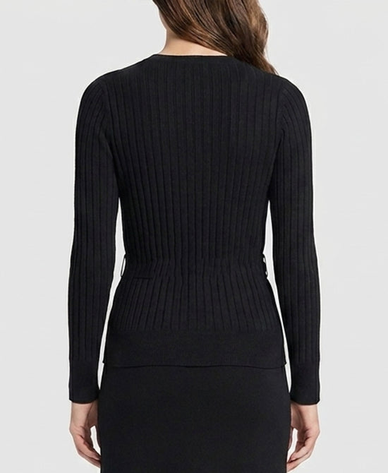
Ribbed Sweater w/ Front Tie in BLACK view 2